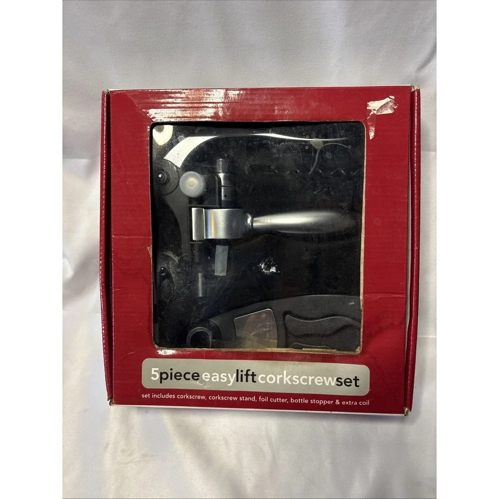 Easy Lift Corkscrew Set All Metal Gears Wine Opener NIB